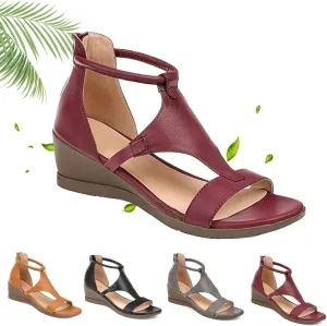 2025 Comfort Retro Orthopedic Sandals for Women, Summer Casual Open Toe Ankle Strap Back Zipper Arch Support Wedge Sandals