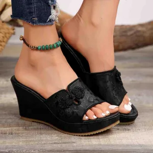 2025 Women's Hollow Out Flower Sandals Slip On Platform Party Sexy Wedge High Heel Heeled Sandals