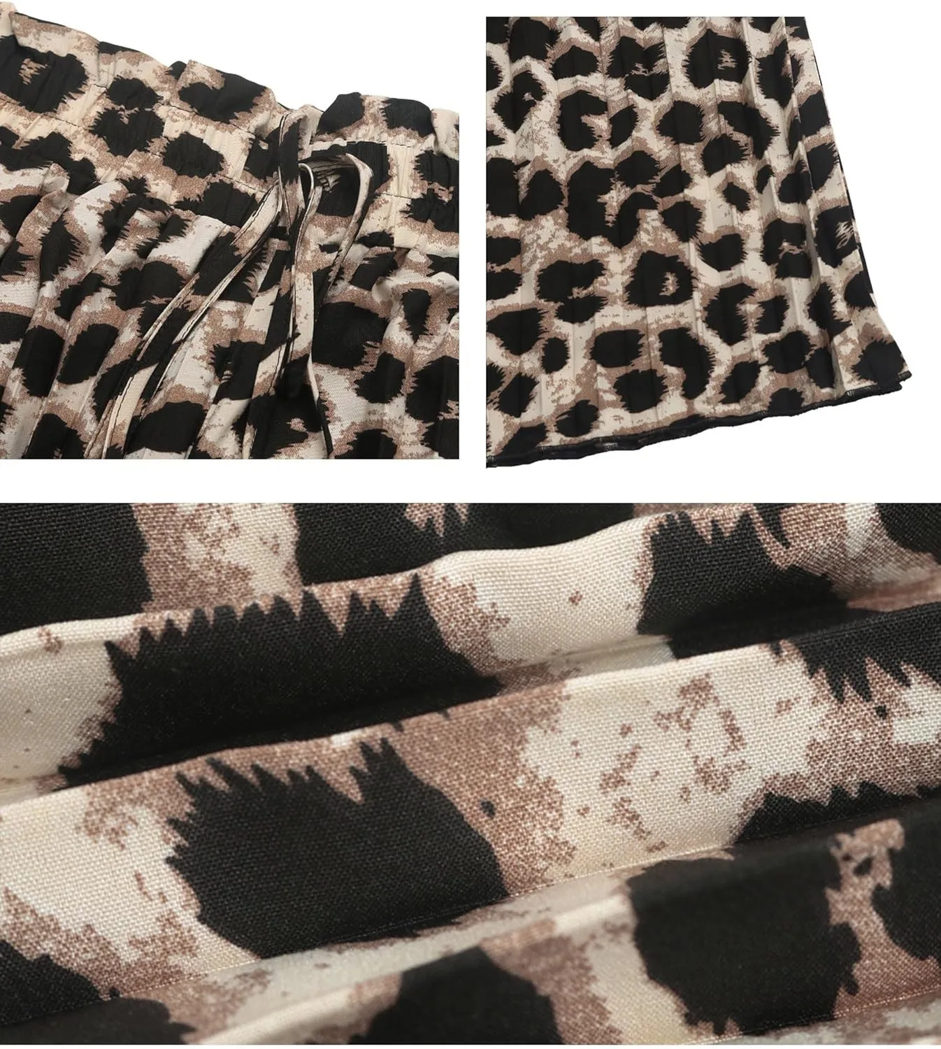 2025 Women's Leopard Print High Waist Pleated Wide Leg Pants Tie Front Pajama Comfy Casual Trousers