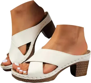 2025 Women's Platform Chunky Heels Open Toe Slip on Heels for Women High Chunky Block Wedges Sandals Dressy Pumps Shoes for Women