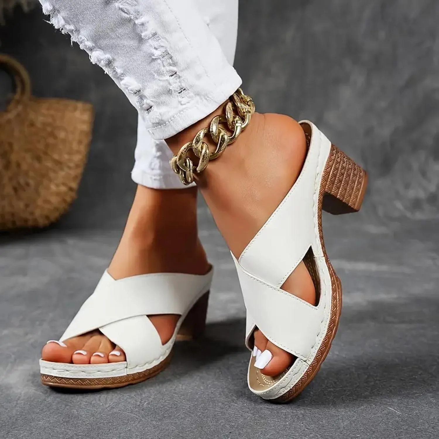 2025 Women's Platform Chunky Heels Open Toe Slip on Heels for Women High Chunky Block Wedges Sandals Dressy Pumps Shoes for Women