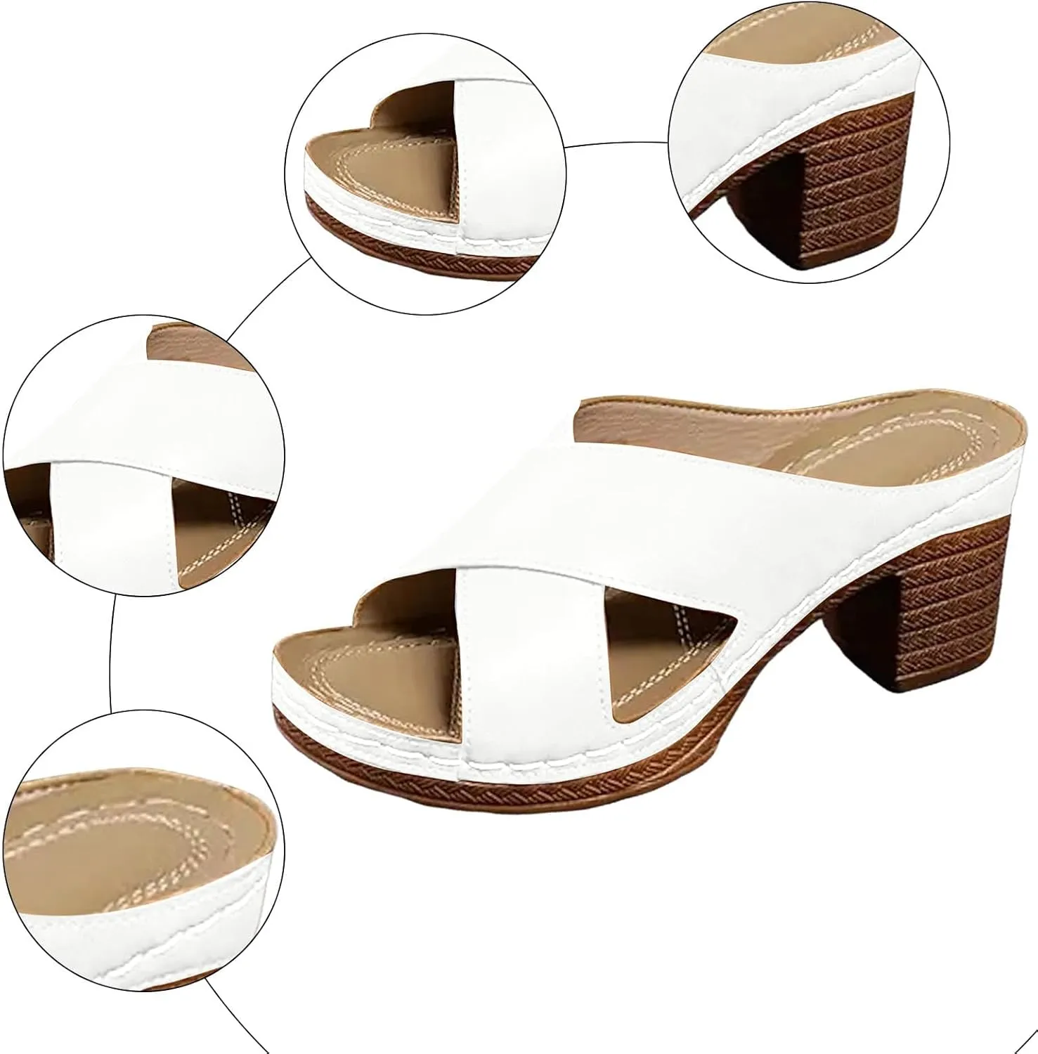 2025 Women's Platform Chunky Heels Open Toe Slip on Heels for Women High Chunky Block Wedges Sandals Dressy Pumps Shoes for Women