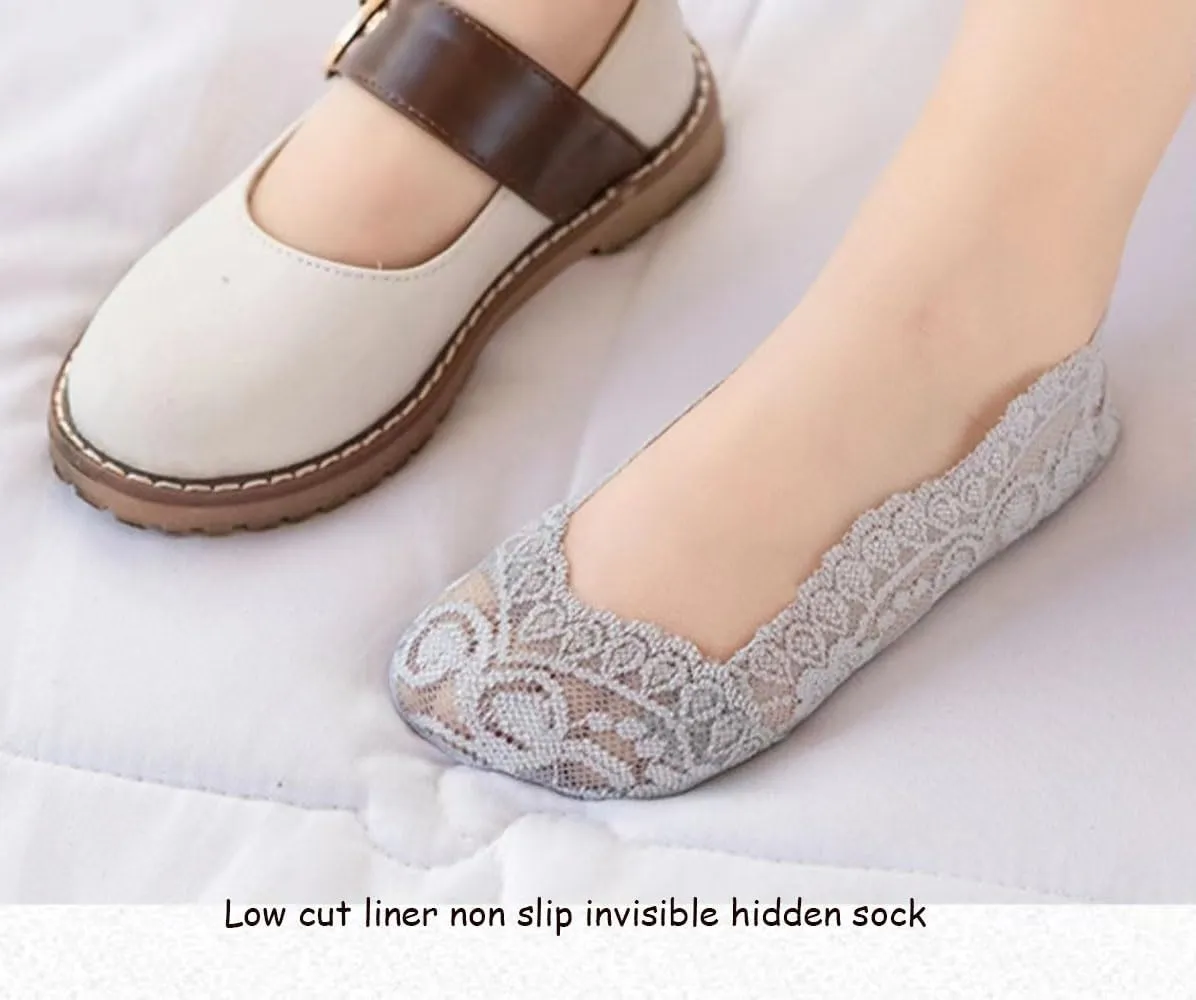 5 Pairs Toddler Girls Lace No Show Socks Anti Slip Low Cut Liner Invisible Socks Flats Cotton Sock