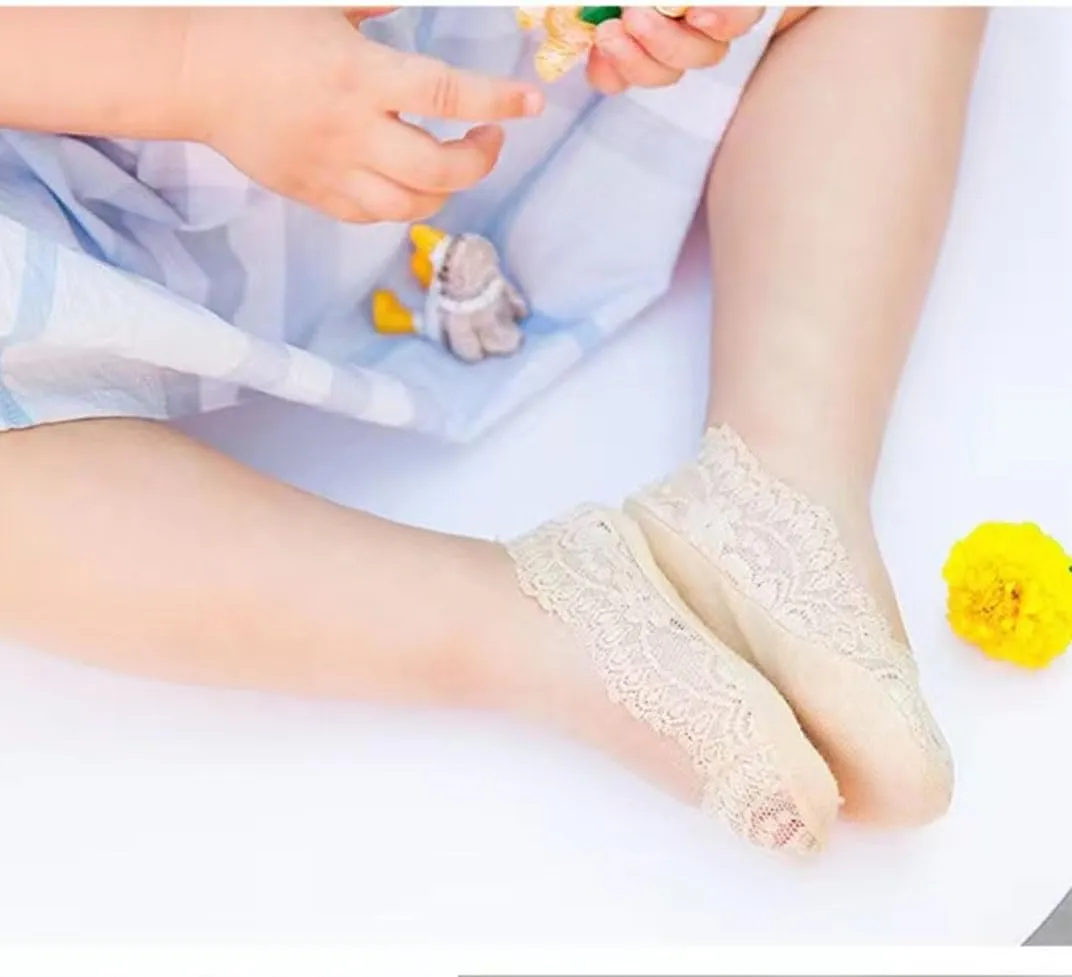 5 Pairs Toddler Girls Lace No Show Socks Anti Slip Low Cut Liner Invisible Socks Flats Cotton Sock