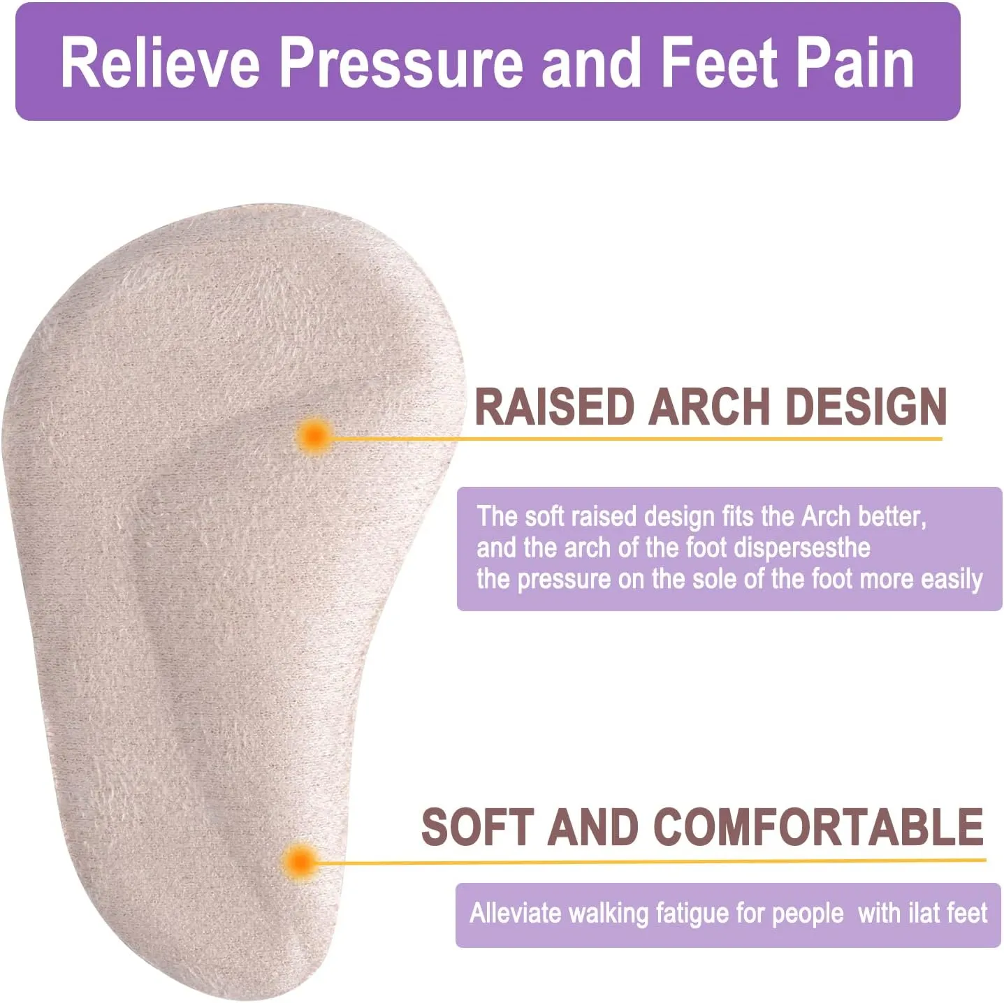 6 Pairs Gel Arch Support Pads Plantar Fasciitis Shoe Inserts Insole, Adhesive High Arch Pad Flat Feet Inserts Arch Cushions for Relieve Pressure and Foot Pain, One Size for Women Men