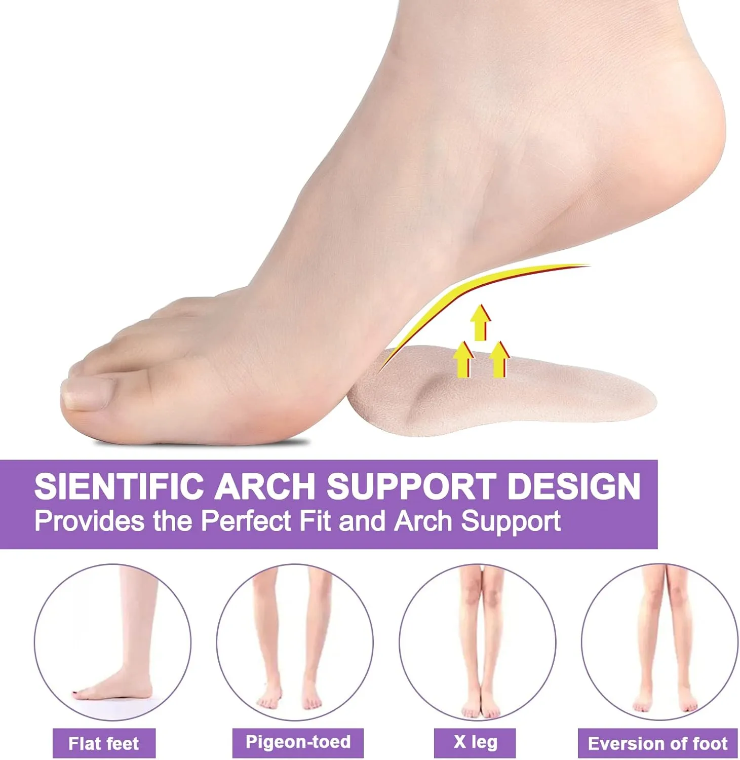 6 Pairs Gel Arch Support Pads Plantar Fasciitis Shoe Inserts Insole, Adhesive High Arch Pad Flat Feet Inserts Arch Cushions for Relieve Pressure and Foot Pain, One Size for Women Men