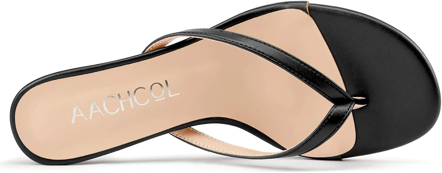 Aachcol Womens Open Toe Flip Flops Stiletto Backless Slippers Slip on Kitten Heel Thong Sandals Slides Party Dress Mules 2.6 Inches Heels