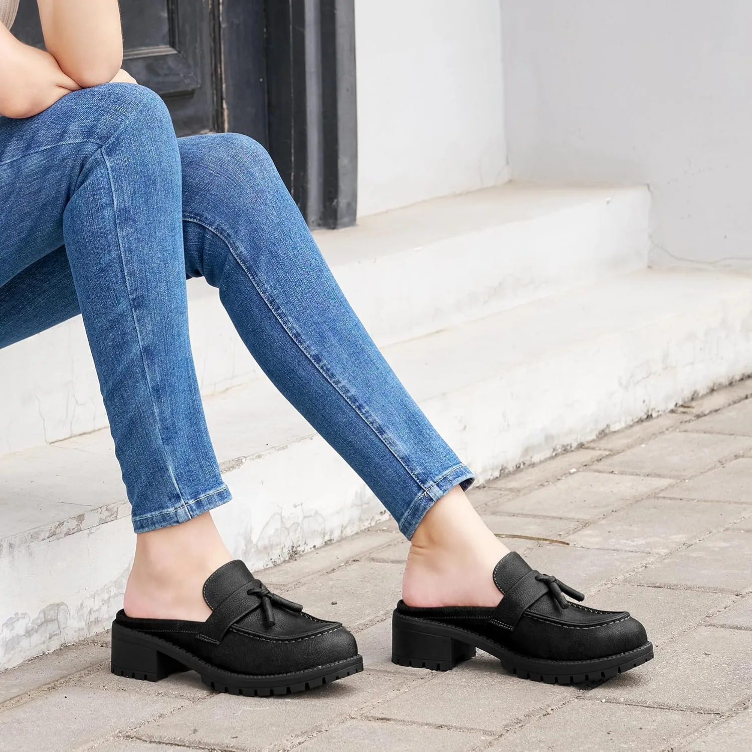 Ablanczoom Mules for Women: Dressy Comfortable Womens Mules Slip On Backless Platform Chunky Loafers for Work Office Business