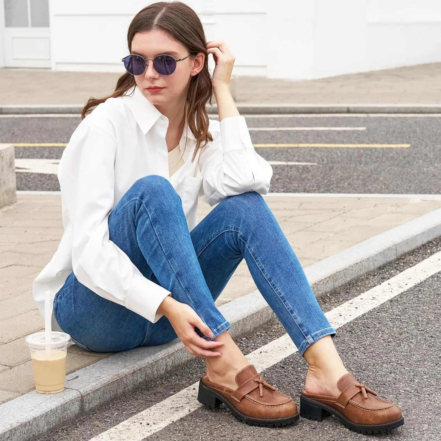Ablanczoom Mules for Women: Dressy Comfortable Womens Mules Slip On Backless Platform Chunky Loafers for Work Office Business