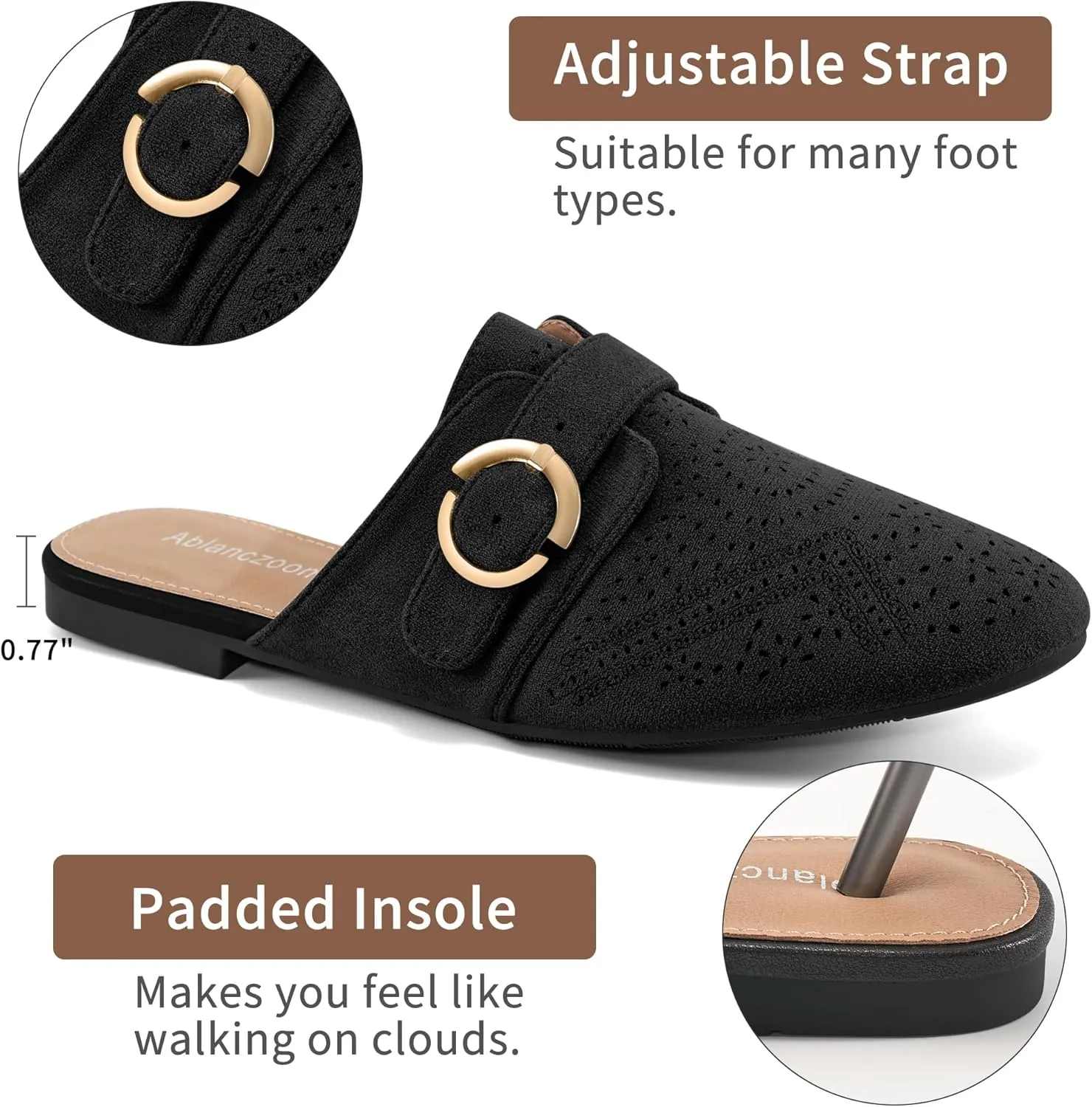 Ablanczoom Mules for Women Flat Shoes: Comfortable Slip On Suede Dressy Buckle Closed Toe Backless Womens Mule 2025