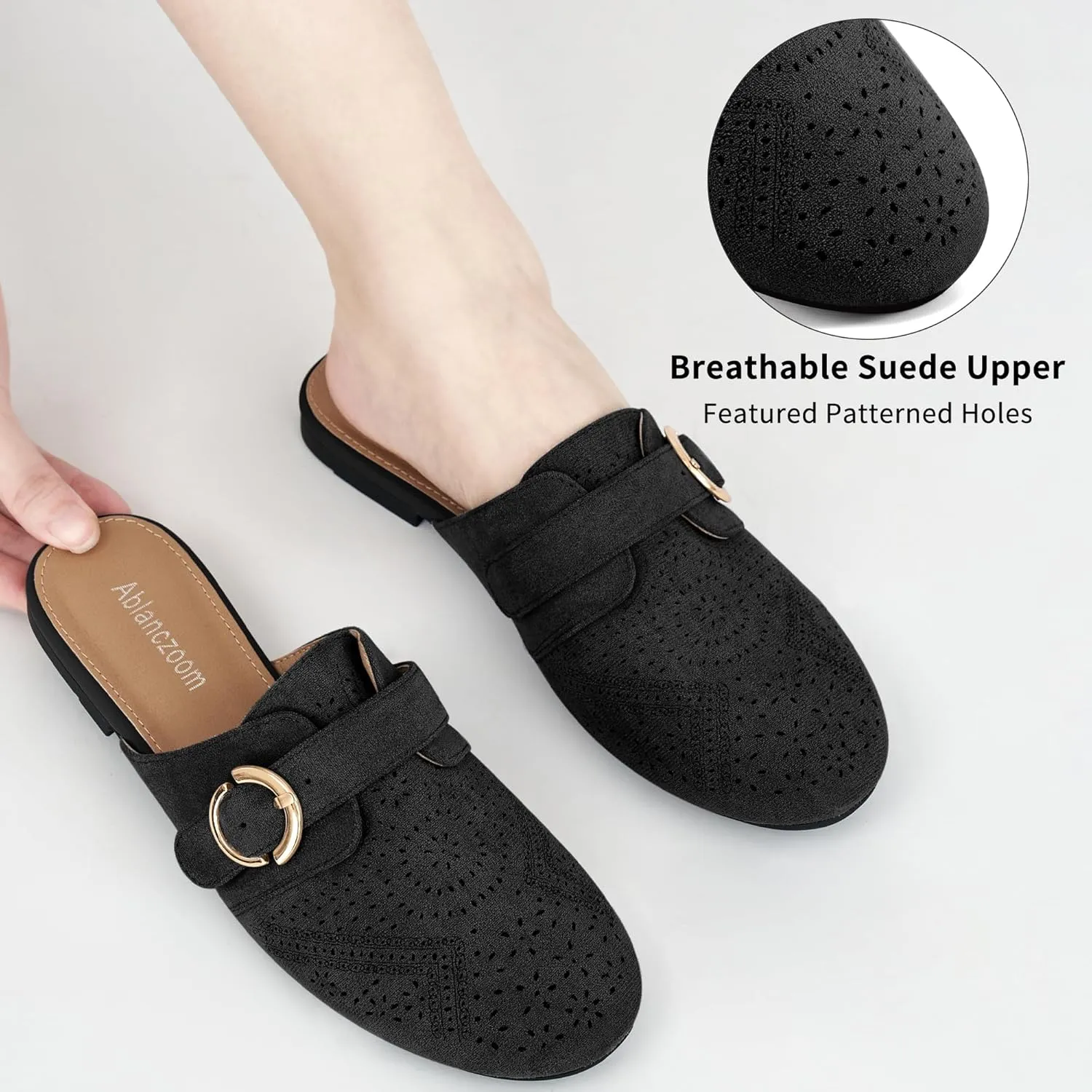 Ablanczoom Mules for Women Flat Shoes: Comfortable Slip On Suede Dressy Buckle Closed Toe Backless Womens Mule 2025