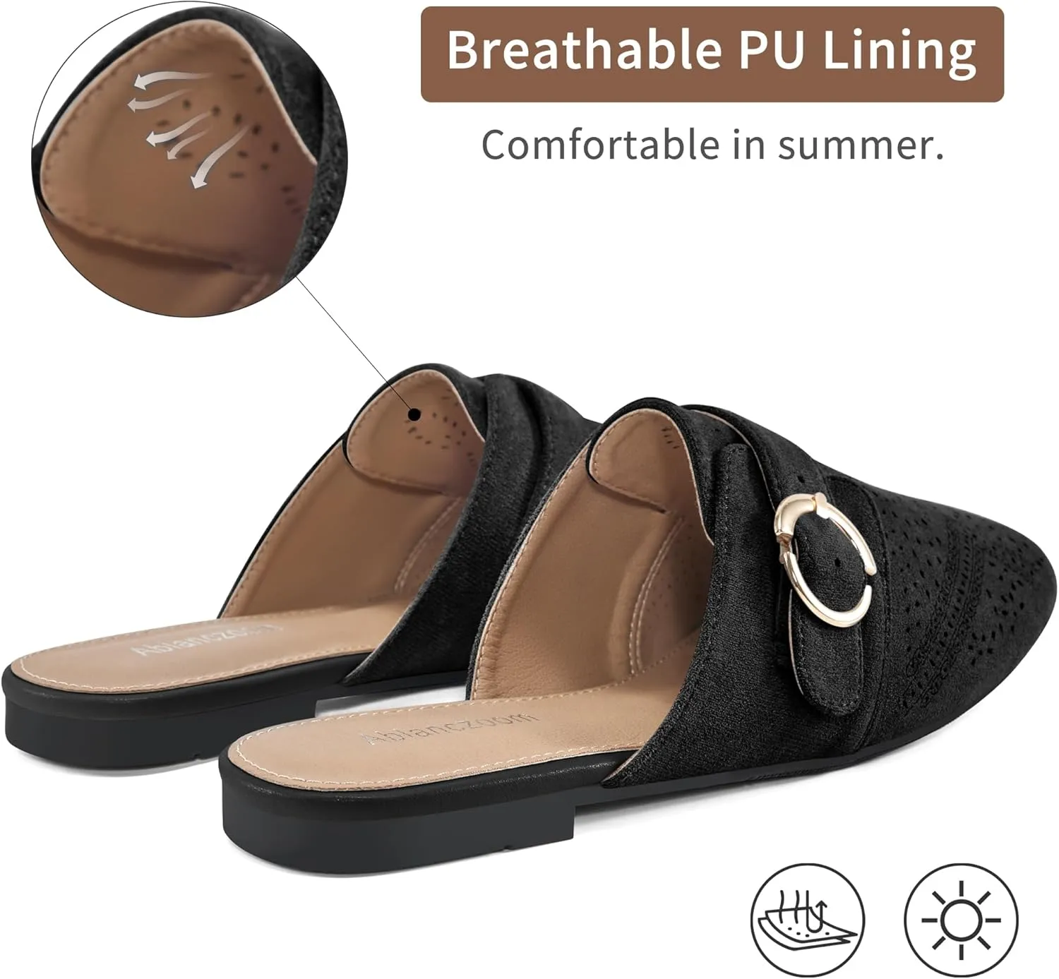 Ablanczoom Mules for Women Flat Shoes: Comfortable Slip On Suede Dressy Buckle Closed Toe Backless Womens Mule 2025