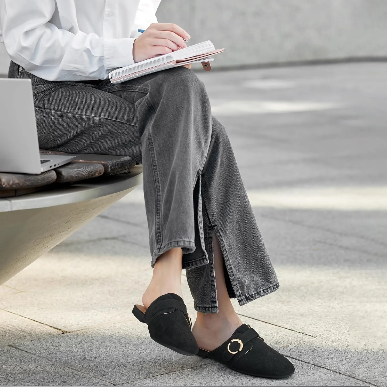 Ablanczoom Mules for Women Flat Shoes: Comfortable Slip On Suede Dressy Buckle Closed Toe Backless Womens Mule 2025