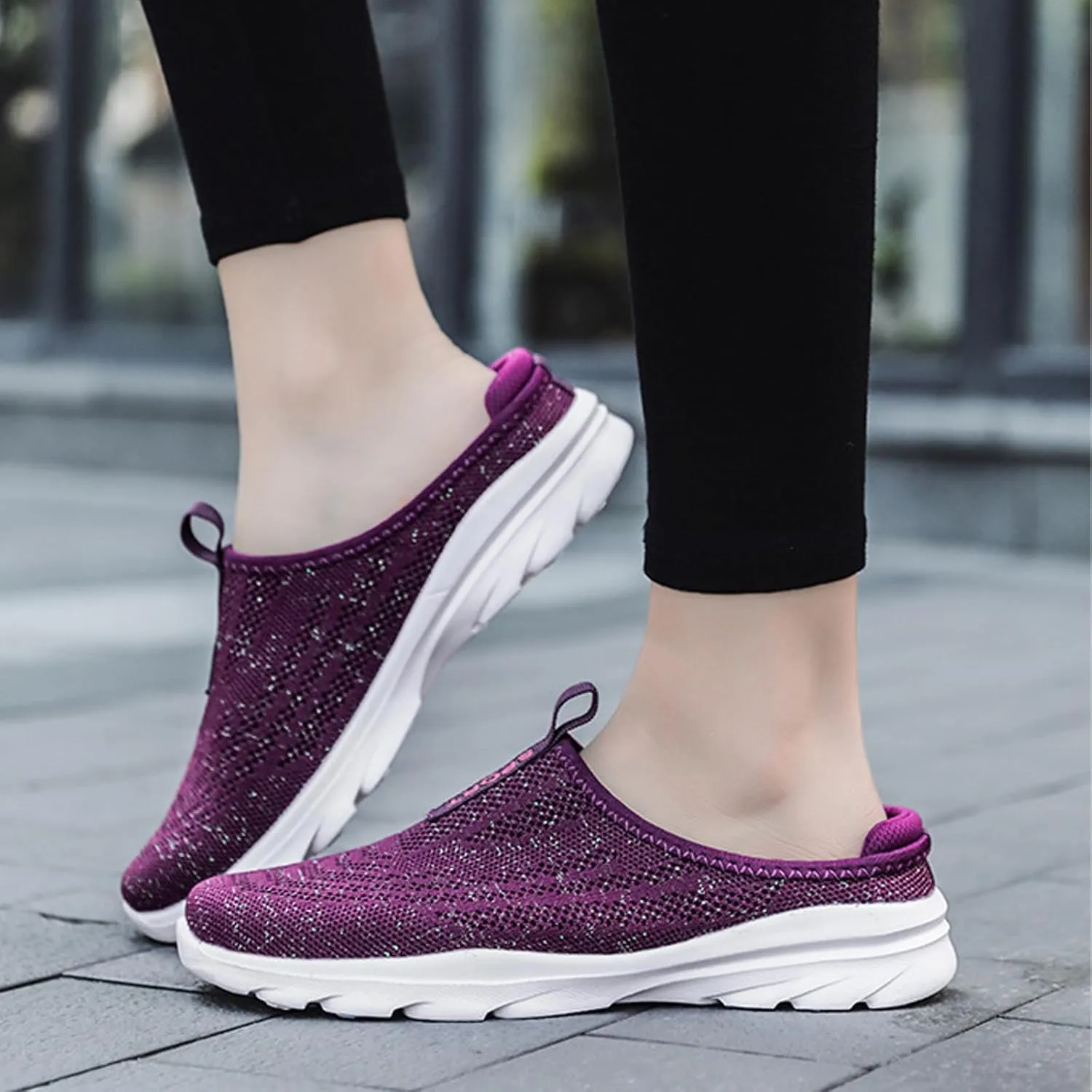 Aceptolcom Women Mules Shoes Slip On Open Back Mesh Walking Shoes Sneakers Comfortable Arch Support Lightweight