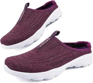 Aceptolcom Women Mules Shoes Slip On Open Back Mesh Walking Shoes Sneakers Comfortable Arch Support Lightweight