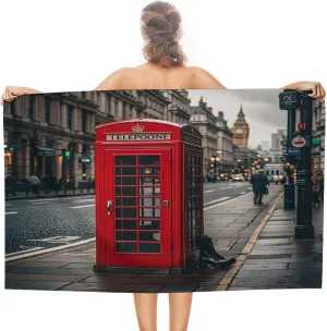 Adult Beach Towel 130x80cm Quick Dry, UK Phone Boots Print Super Absorbent Towel for Pool, Bathroom, Travel & Outdoors