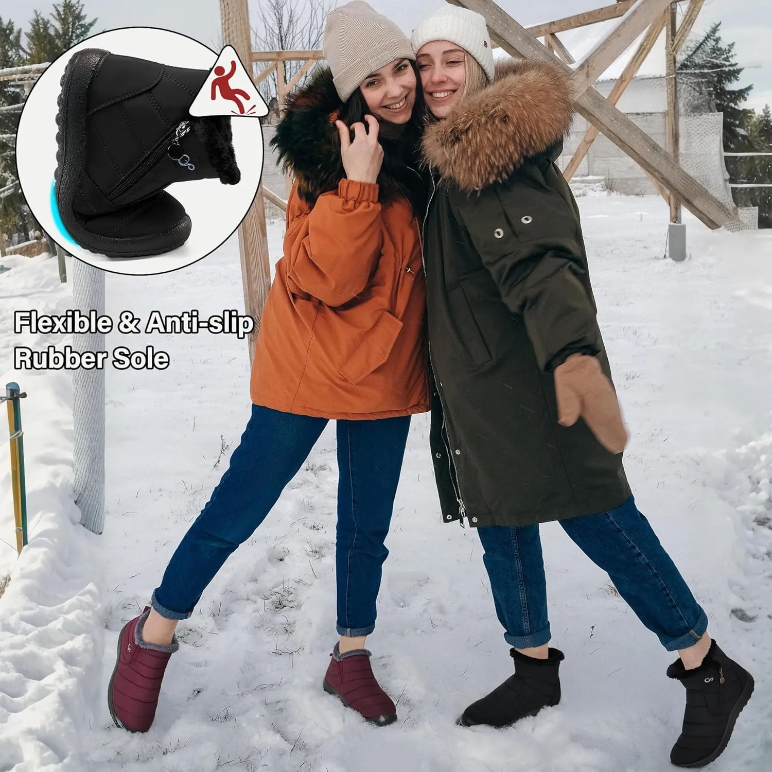 Alicegana Snow Boots for Women Winter: Warm Fur Lined Ankle Booties Comfortable Waterproof Slip On Lightweight Womens Boots