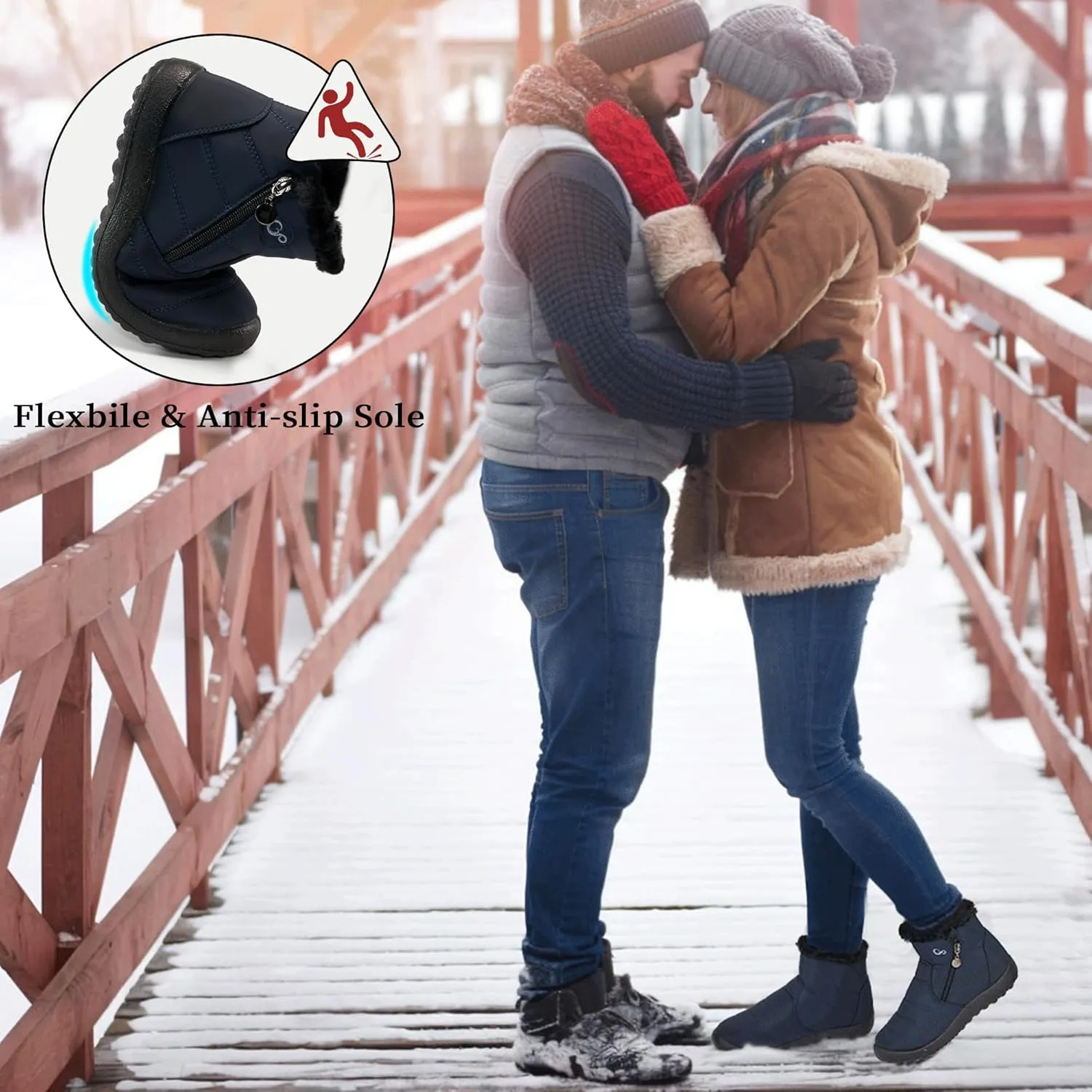 Alicegana Snow Boots for Women Winter: Warm Fur Lined Ankle Booties Comfortable Waterproof Slip On Lightweight Womens Boots