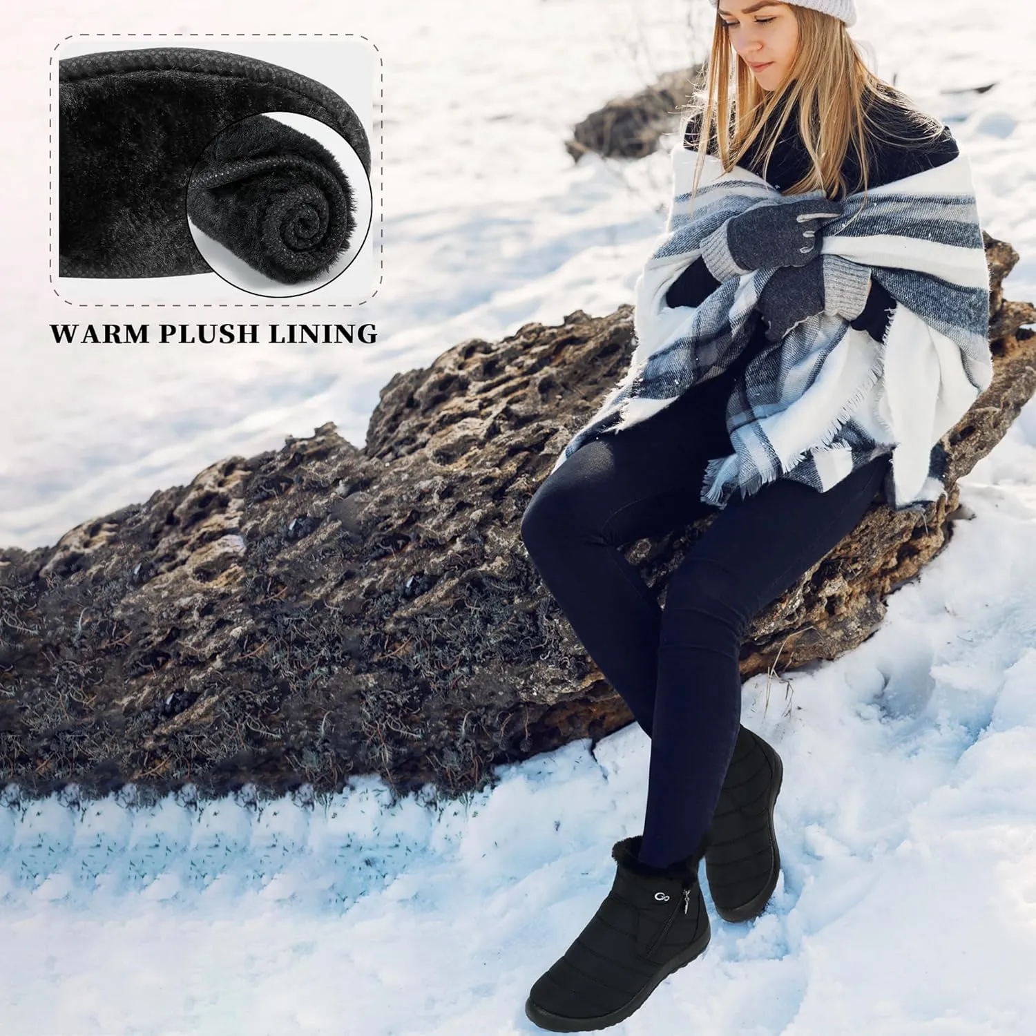 Alicegana Snow Boots for Women Winter: Warm Fur Lined Ankle Booties Comfortable Waterproof Slip On Lightweight Womens Boots
