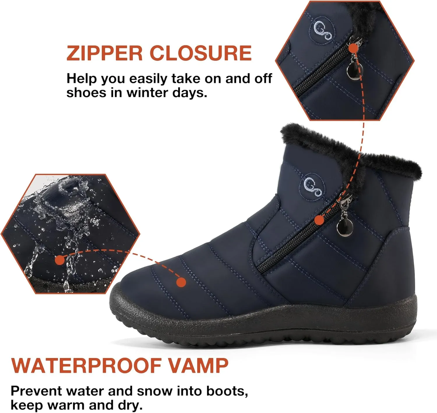 Alicegana Snow Boots for Women Winter: Warm Fur Lined Ankle Booties Comfortable Waterproof Slip On Lightweight Womens Boots