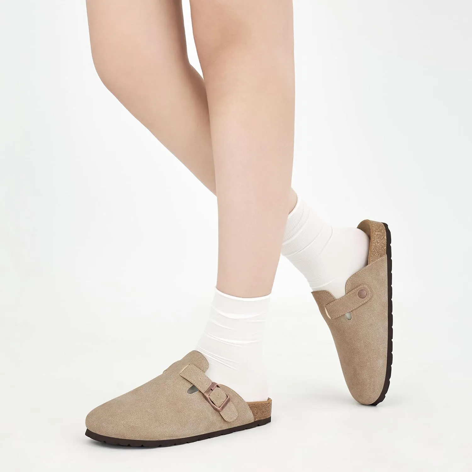 Alicegana Women's Suede Clogs Slip on Mules Cork Footbed Potato Shoes Comfort Closed Toe Sandals with Arch Support