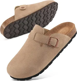 Alicegana Women's Suede Clogs Slip on Mules Cork Footbed Potato Shoes Comfort Closed Toe Sandals with Arch Support