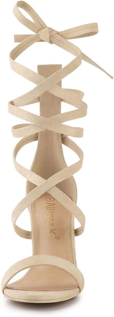 Allegra K Women's Open Toe Stiletto Heel Lace Up Heels Sandals