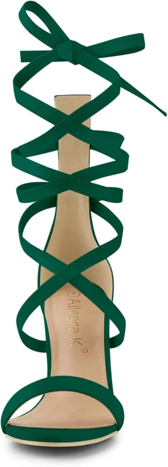 Allegra K Women's Open Toe Stiletto Heel Lace Up Heels Sandals
