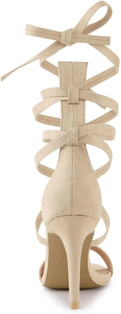Allegra K Women's Open Toe Stiletto Heel Lace Up Heels Sandals