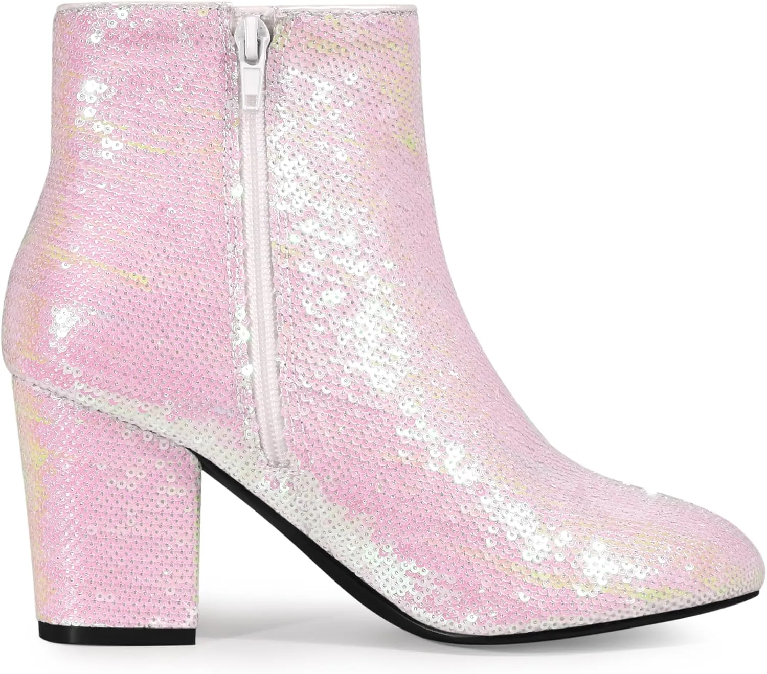 Allegra K Women's Round Toe Block Heels Sequin Ankle Boots