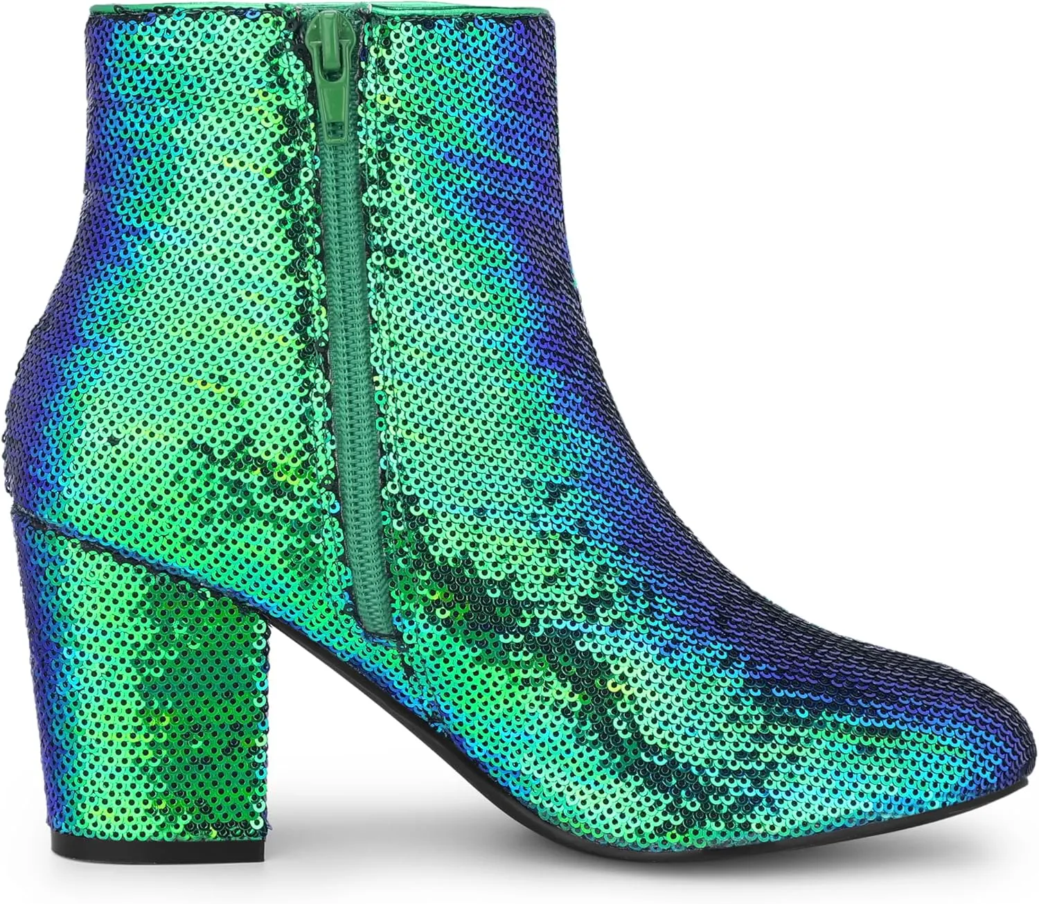 Allegra K Women's Round Toe Block Heels Sequin Ankle Boots