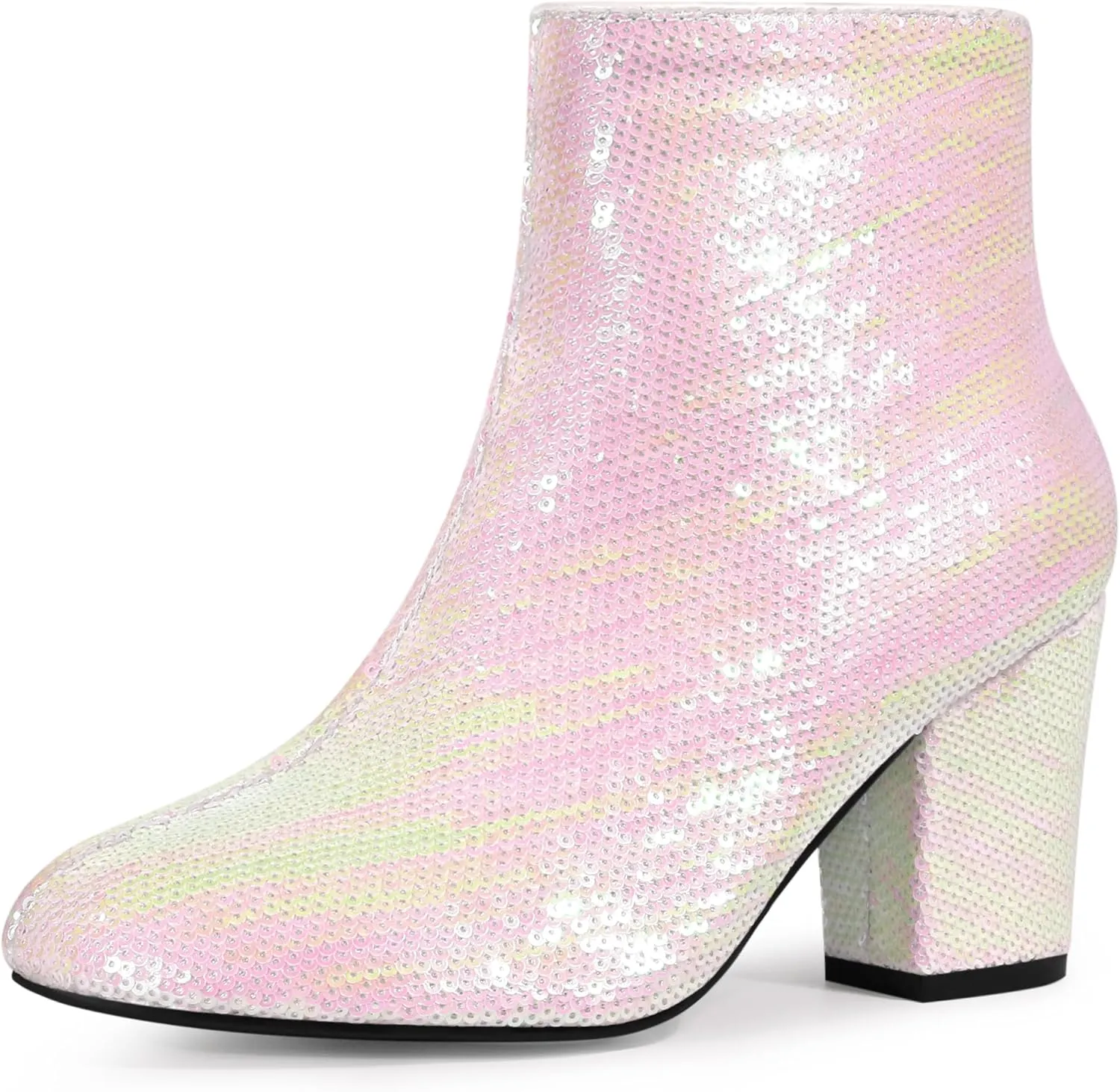 Allegra K Women's Round Toe Block Heels Sequin Ankle Boots