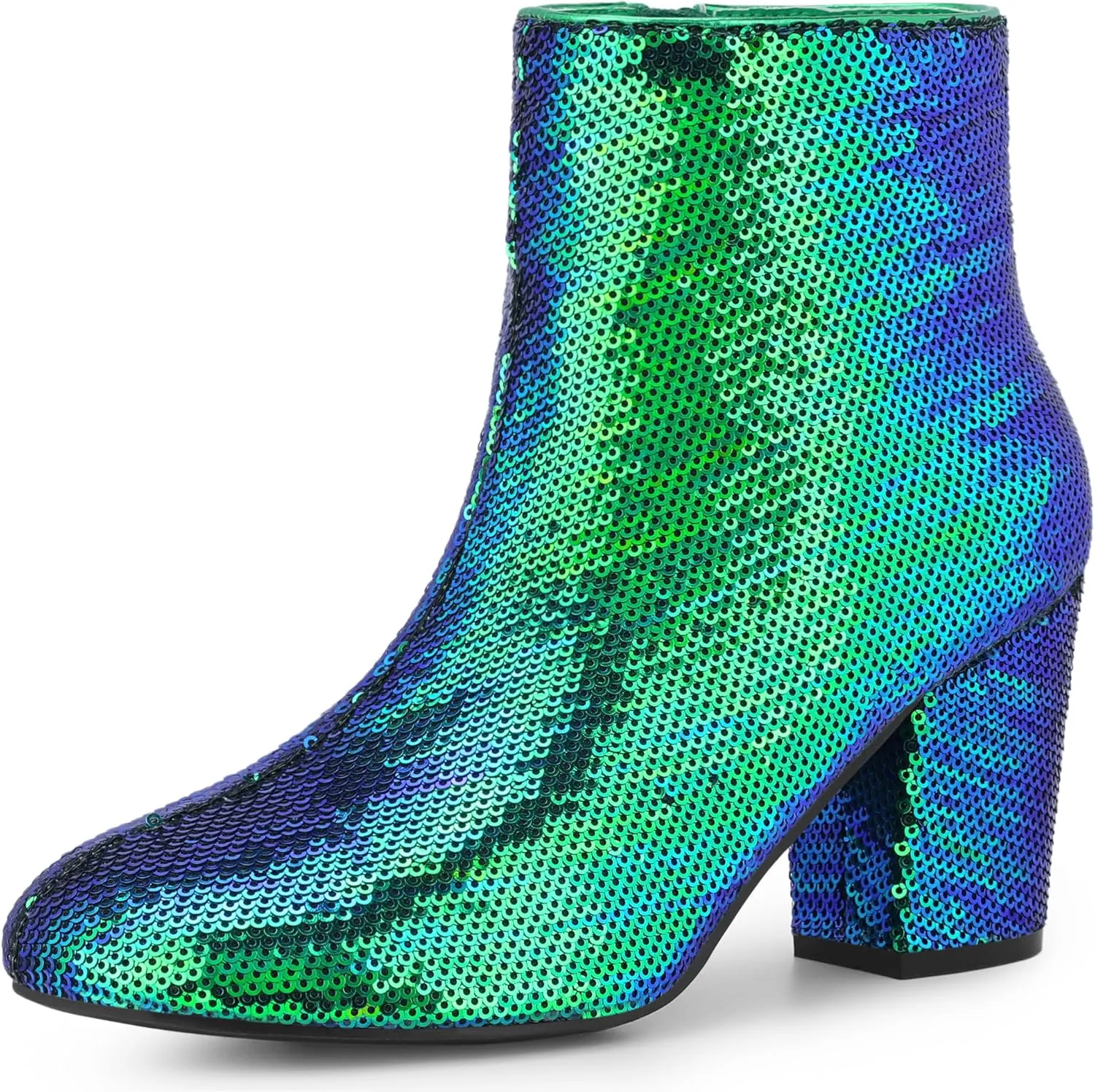 Allegra K Women's Round Toe Block Heels Sequin Ankle Boots