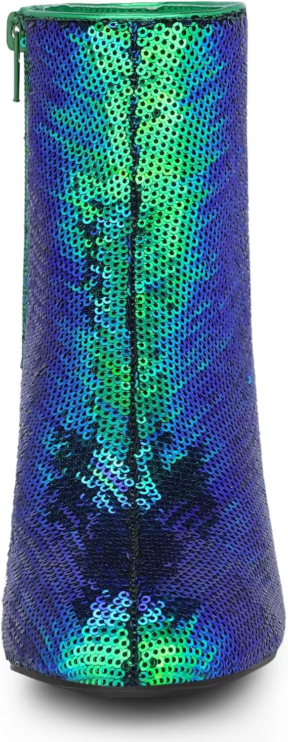 Allegra K Women's Round Toe Block Heels Sequin Ankle Boots