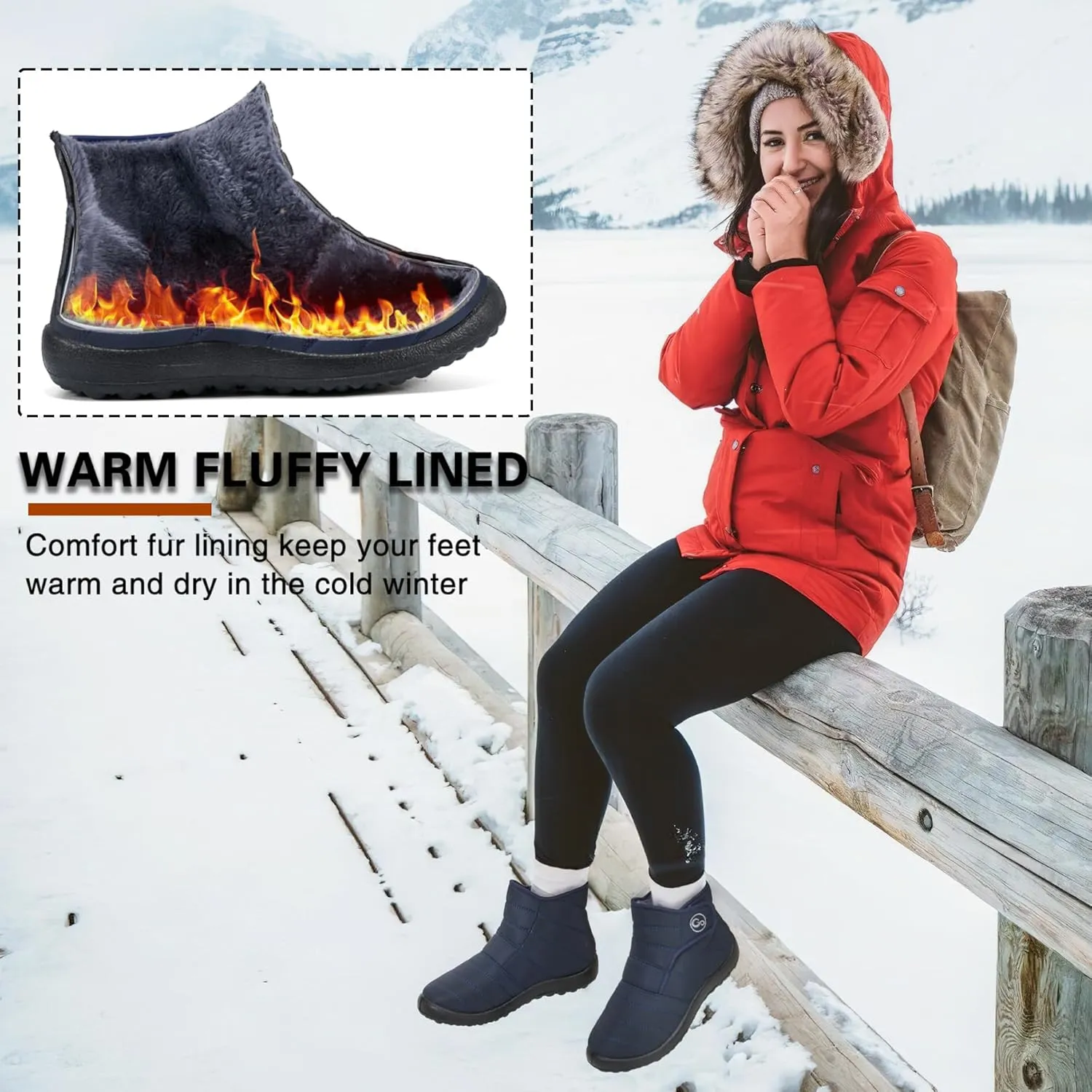 Almusen Winter Snow Boots for Women: Warm Fur Lined Boots Waterproof Non Slip Outdoor Boot Hook Loop Comfortable Fashion Womens Booties