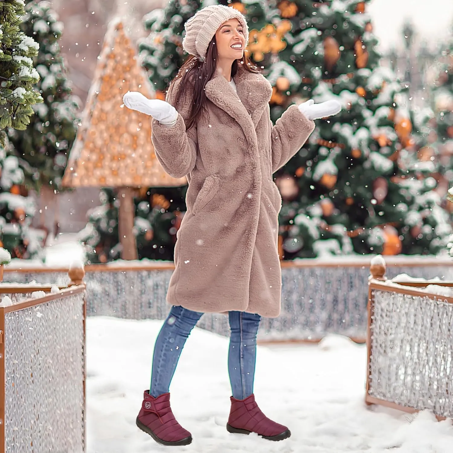 Almusen Winter Snow Boots for Women: Warm Fur Lined Boots Waterproof Non Slip Outdoor Boot Hook Loop Comfortable Fashion Womens Booties