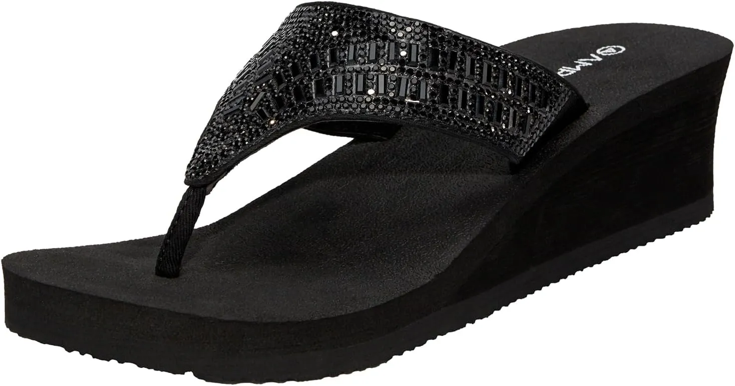 Ampeo Women's Wedge Sandals Rhinestone Thong Platform Flip Flops