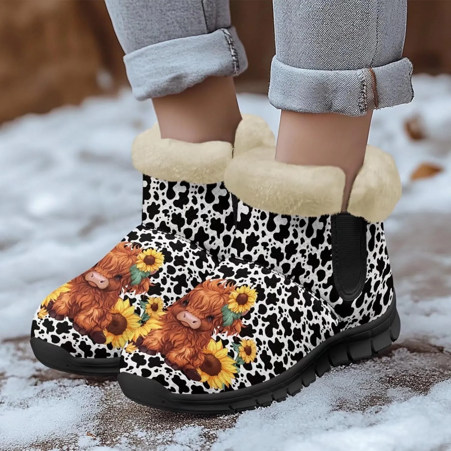 Ankle Booties for Women Anti Slip Snow Boots Fuzzy Fleece House Bootie Comfy Warm Winter Shoes