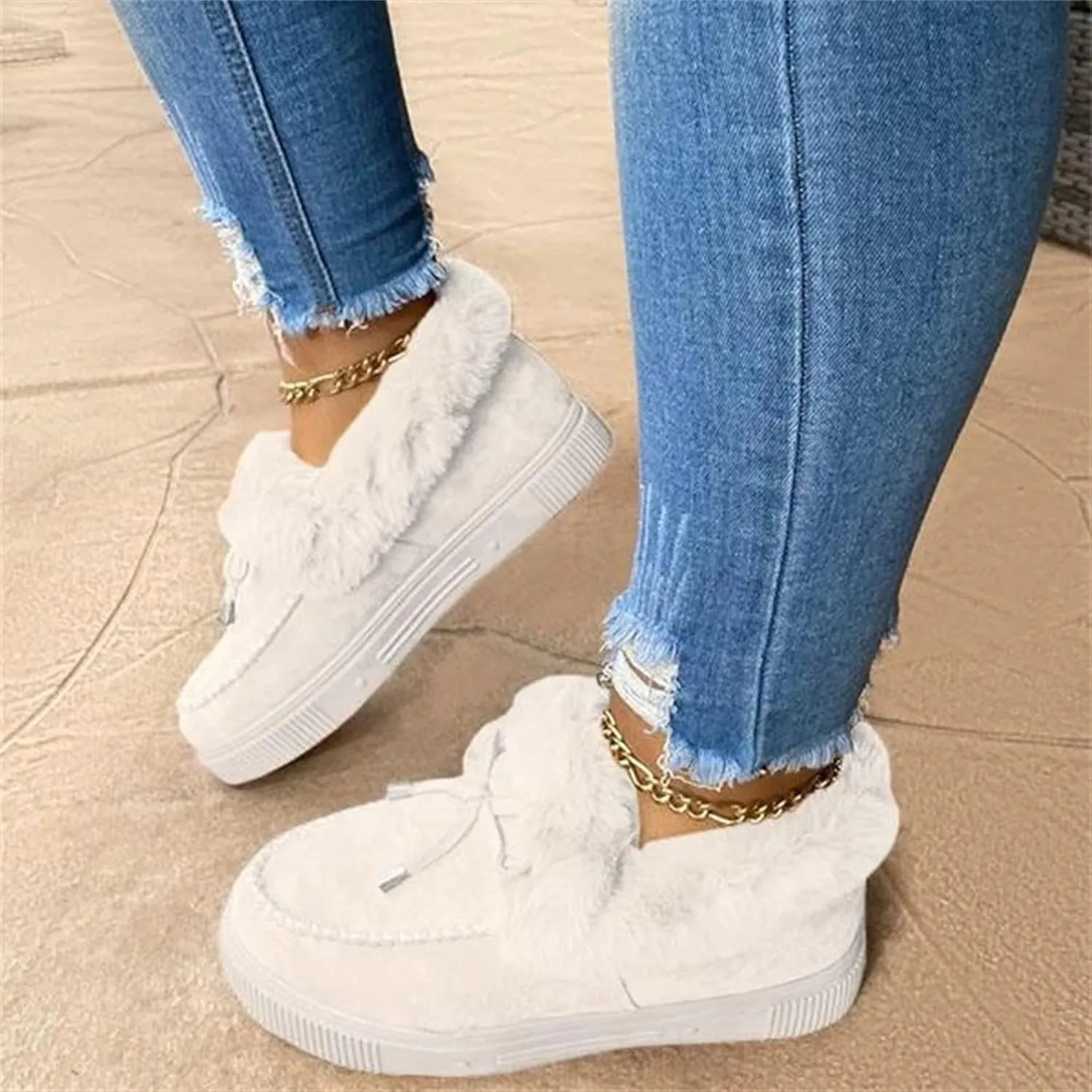 Ankle Boots For Women Comfy Snow Boots Winter Warm Slip On Outdoor Fur Lined Comfortable Fashion Casual Loafers Shoes