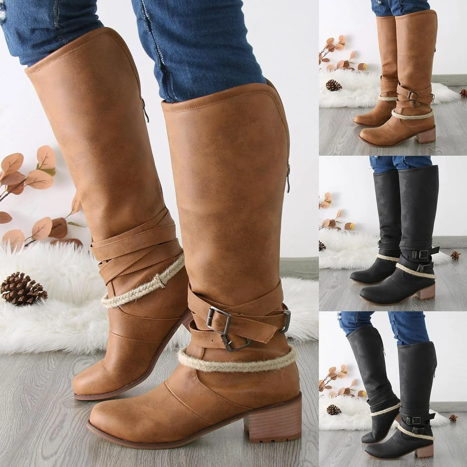 Ankle Boots for Women Western Cowgirl Cowboy Boots Wide Calf Round Toe Vintage Embroidered Pull On Booties Shoes
