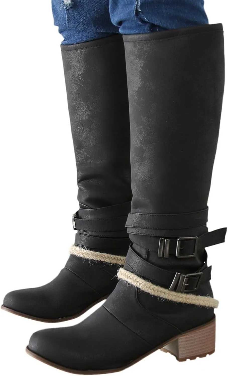 Ankle Boots for Women Western Cowgirl Cowboy Boots Wide Calf Round Toe Vintage Embroidered Pull On Boots Shoes
