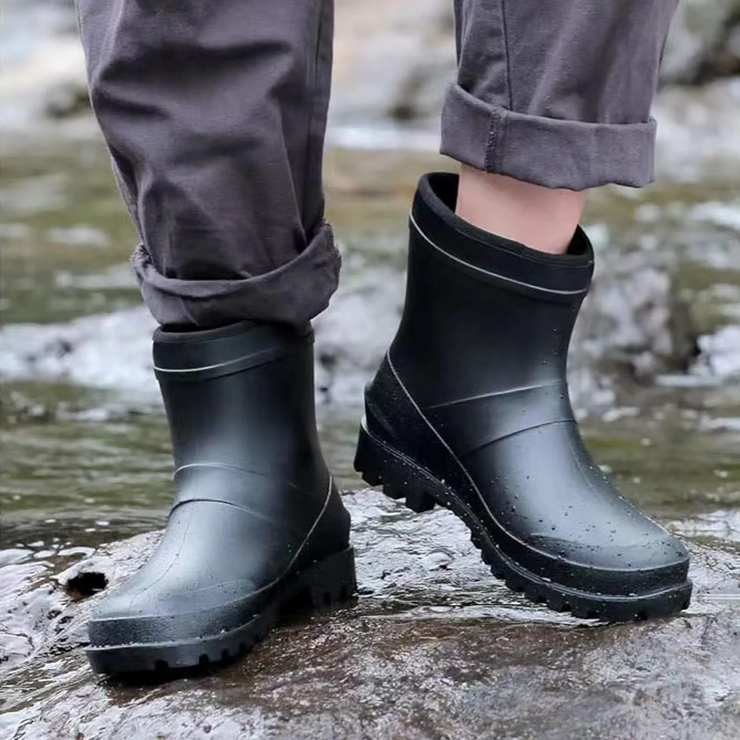 Ankle Rubber Rain Boot Mens Ankle Rain Shoes Waterproof Garden Boots Mens Short Rain Boots