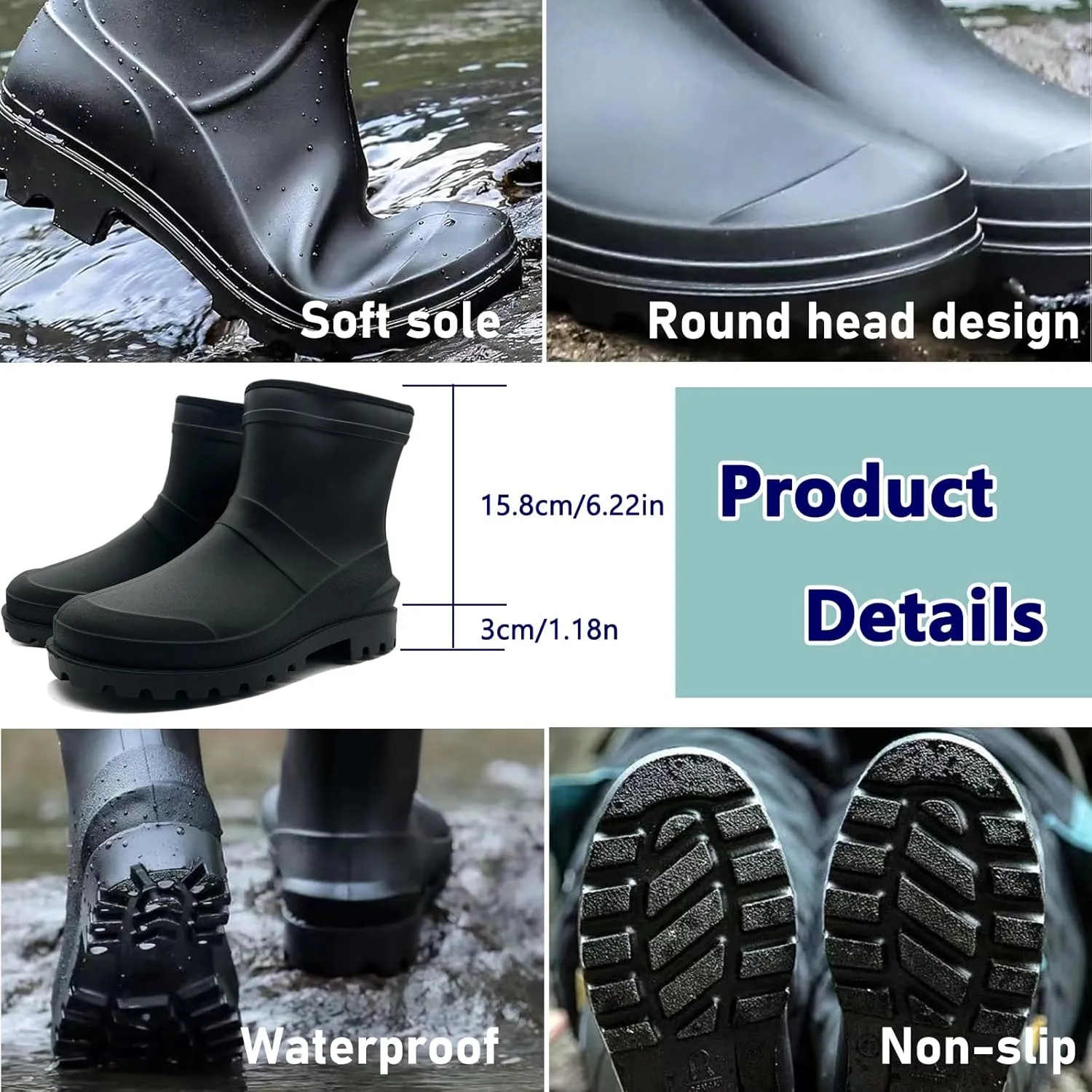 Ankle Rubber Rain Boot Mens Ankle Rain Shoes Waterproof Garden Boots Mens Short Rain Boots
