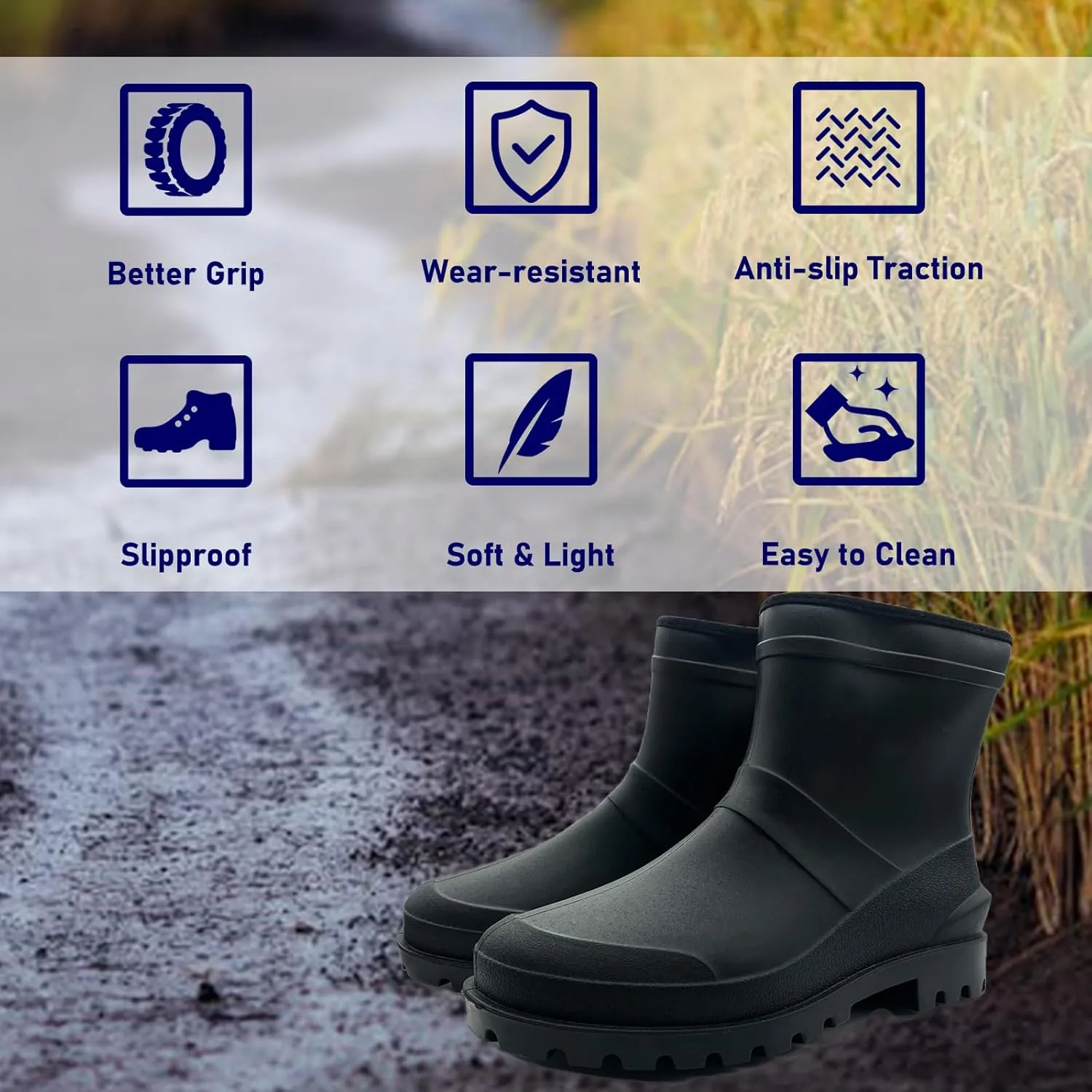 Ankle Rubber Rain Boot Mens Ankle Rain Shoes Waterproof Garden Boots Mens Short Rain Boots