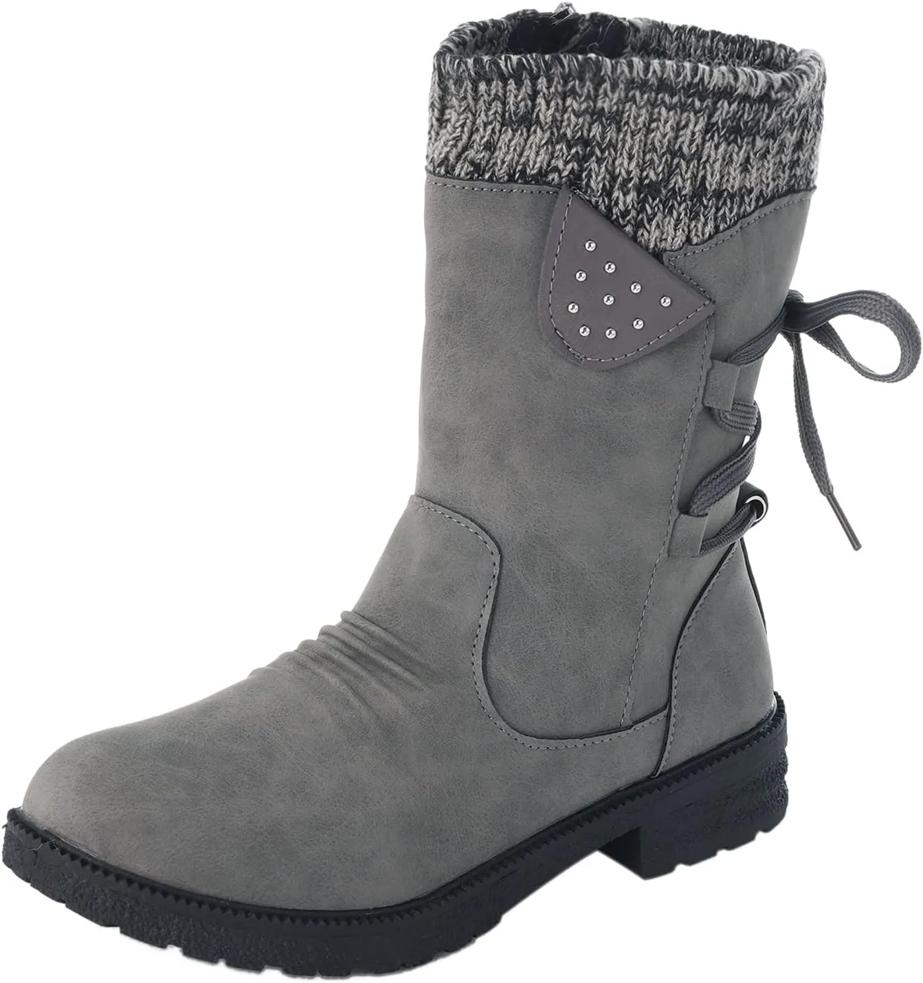 Anupeg Women's Mid Calf Boots,Knit Leather Splicing Boots for Women Low Heel Womens Side Zip Wide Calf Boots Fall Winter Western Cowboy Boots for Women Mid Calf Retro Cowgirl Booties Shoes