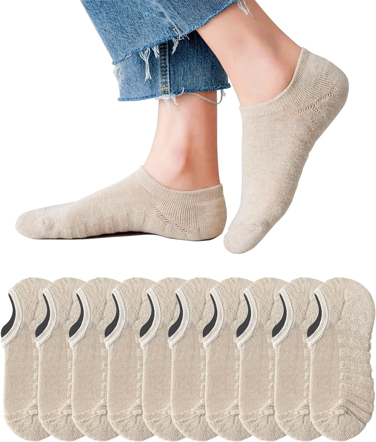 AOIREMON No Show Athletic Socks 5-10 Pairs Hiking Running Ankle Socks For Women Cushion Low Cut Socks