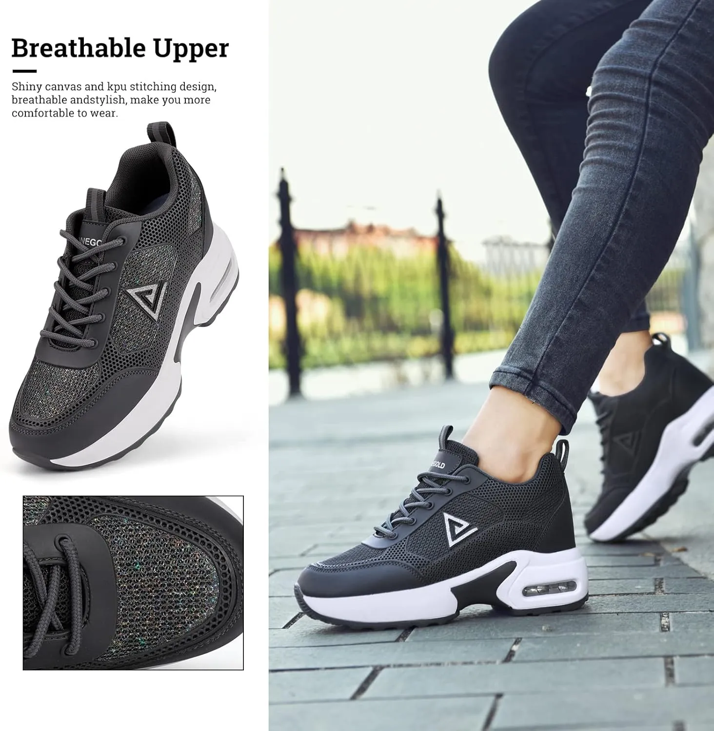 AONEGOLD Womens Knit Platform Hidden Wedges Sneaker High Top Athletic Walking Shoes High Heel Mesh Fashion