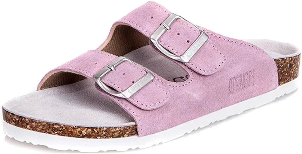 Asifn Women Men Slide Cork Sandal Flat Adjustable Strap Buckle Slip on Casual Open Toe Shoes Suede Summer