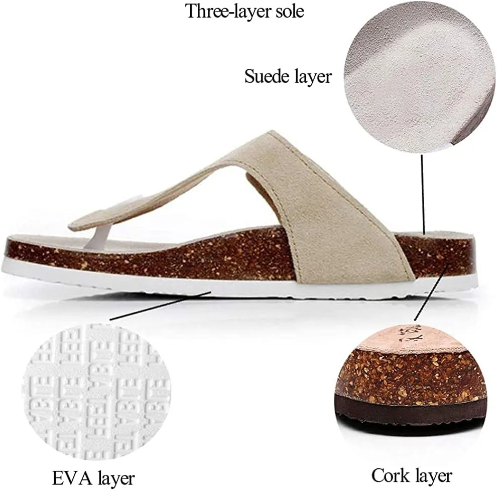 Asifn Women Slide Men Cork Sandal Flat Adjustable Leather Casual Open Toe Shoes Flip-flops Summer