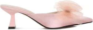 Asma Organza Bow Embellished Satin Mules